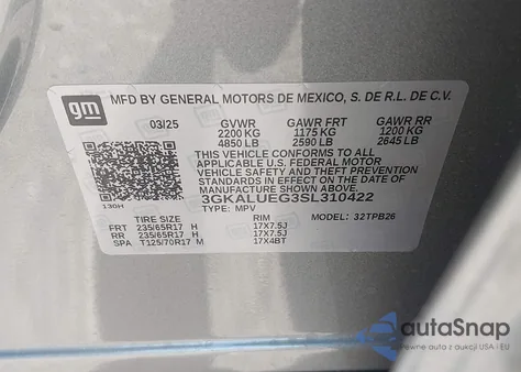 2025 GMC Terrain Awd Elevation z USA, uszkodzony, nr VIN 3GKALUEG3SL310422